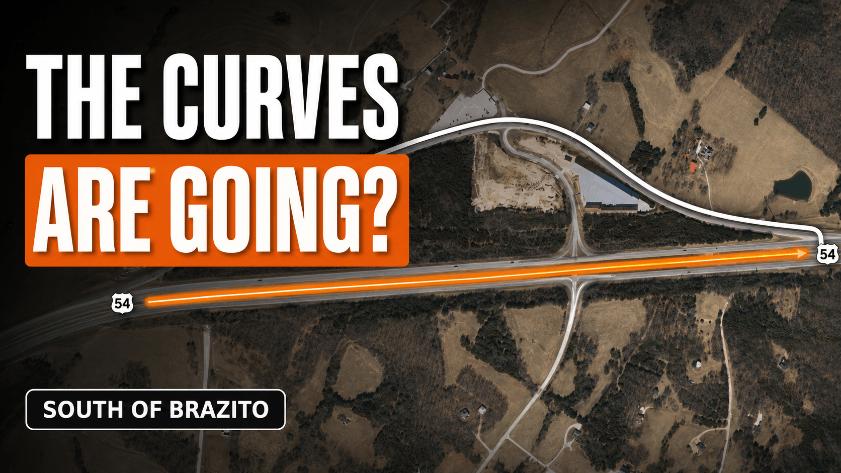 Aerial map of the Highway 54 redesign curves south of Brazito, Missouri
