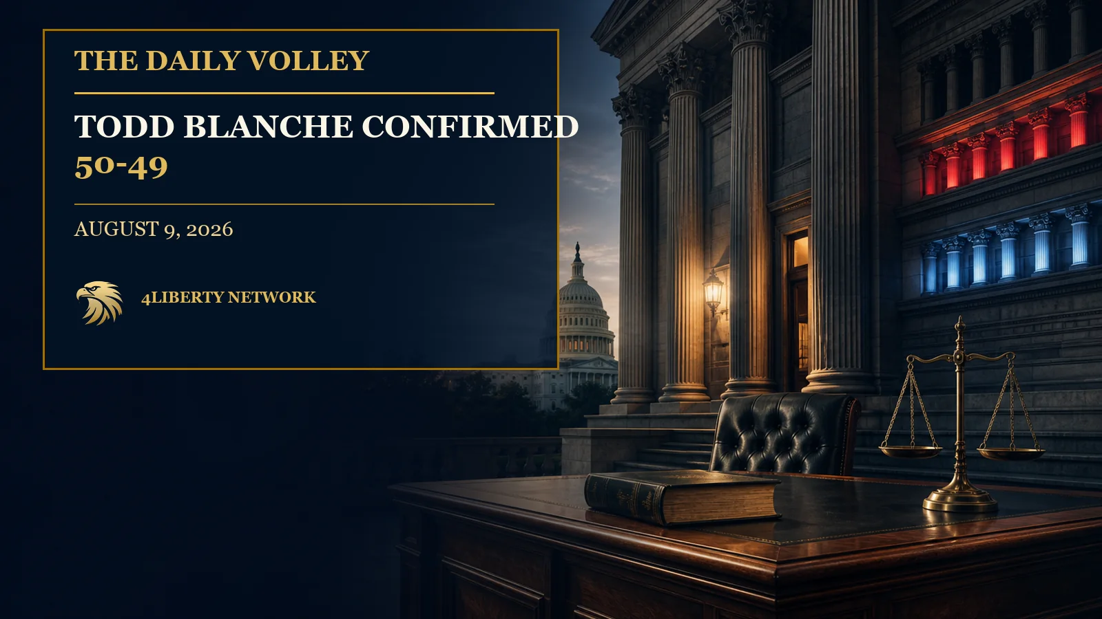 The Daily Volley: Todd Blanche Confirmed, Sanctions Pass and Voter ID Stalls | August 9, 2026