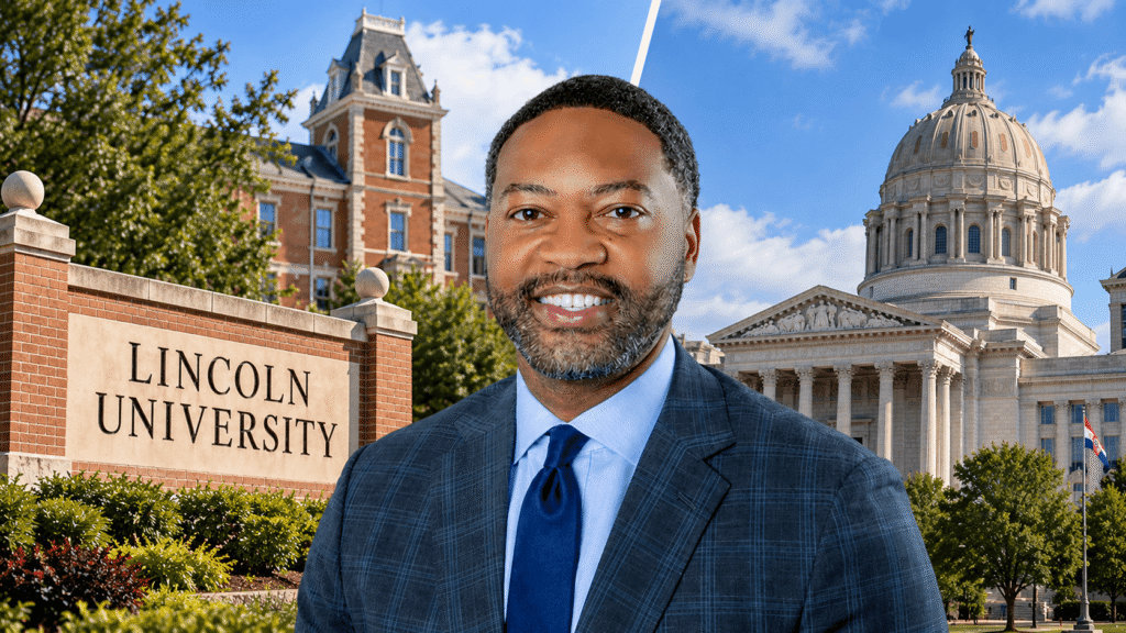 Lincoln University funding lawsuit: editorial composite of attorney Don Calloway with Lincoln University and Missouri Capitol imagery.